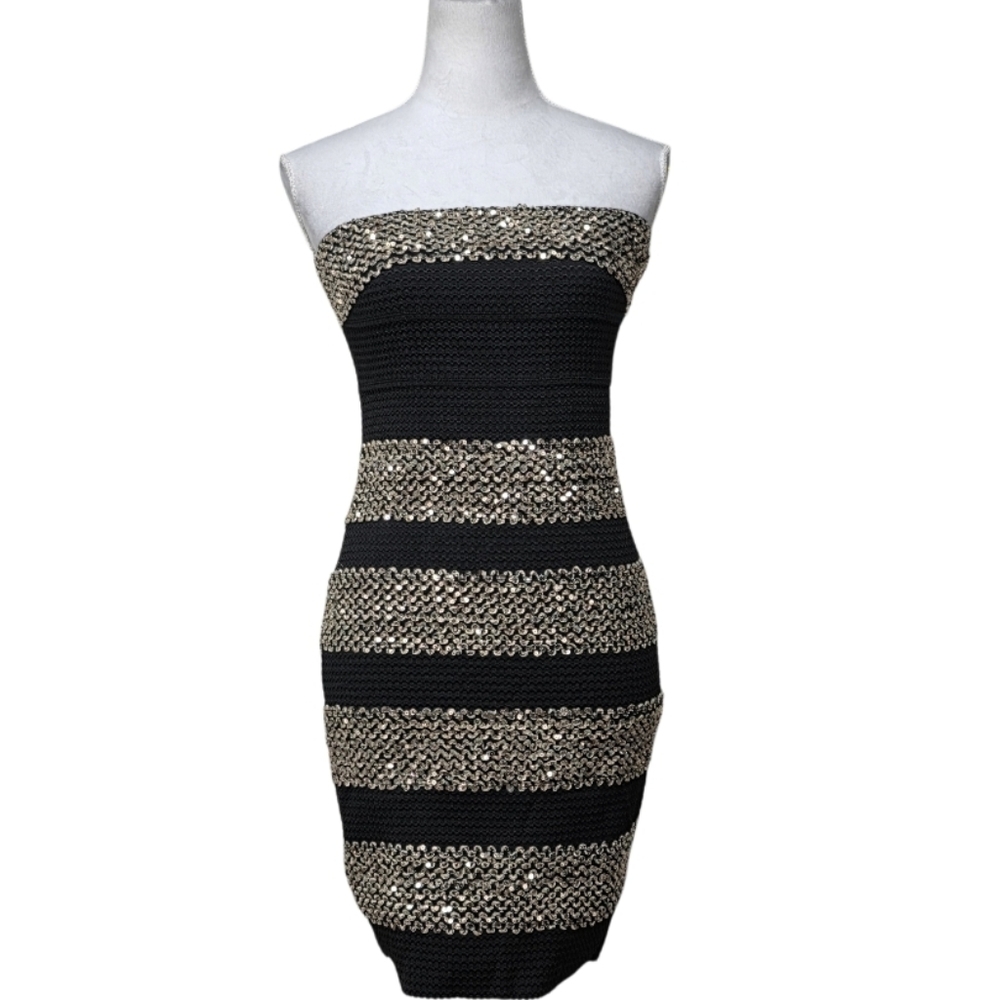 VENUS Black and Gold Strapless Bondage Dress Size Small